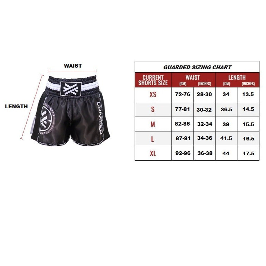MUAY THAI SHORTS - BLACK / WHITE