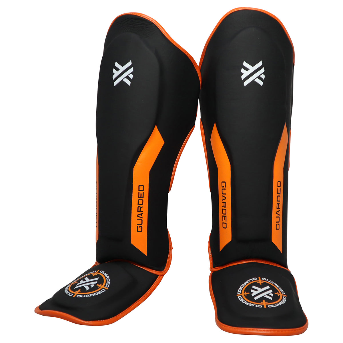 KIDS MUAY THAI SHIN GUARDS - MATTE BLACK / ORANGE